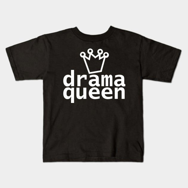 Typography Drama Queen White Text Kids T-Shirt by ellenhenryart